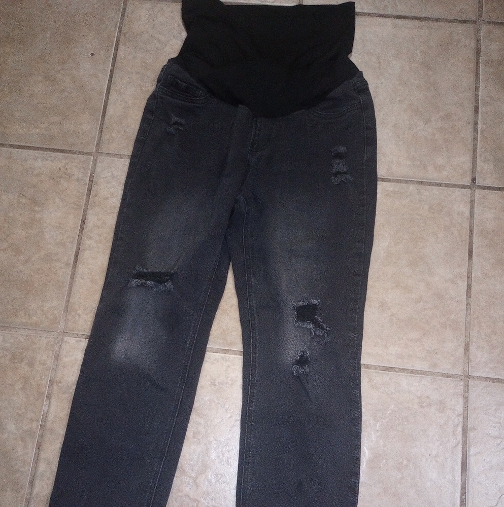 Distressed Black Women's Maternity Jeans